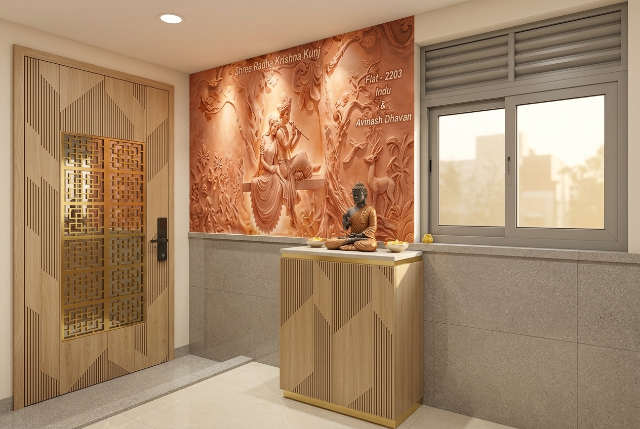 Radha Krishna Kunj, Hiranandani Thane — Entrance foyer approved 3D render