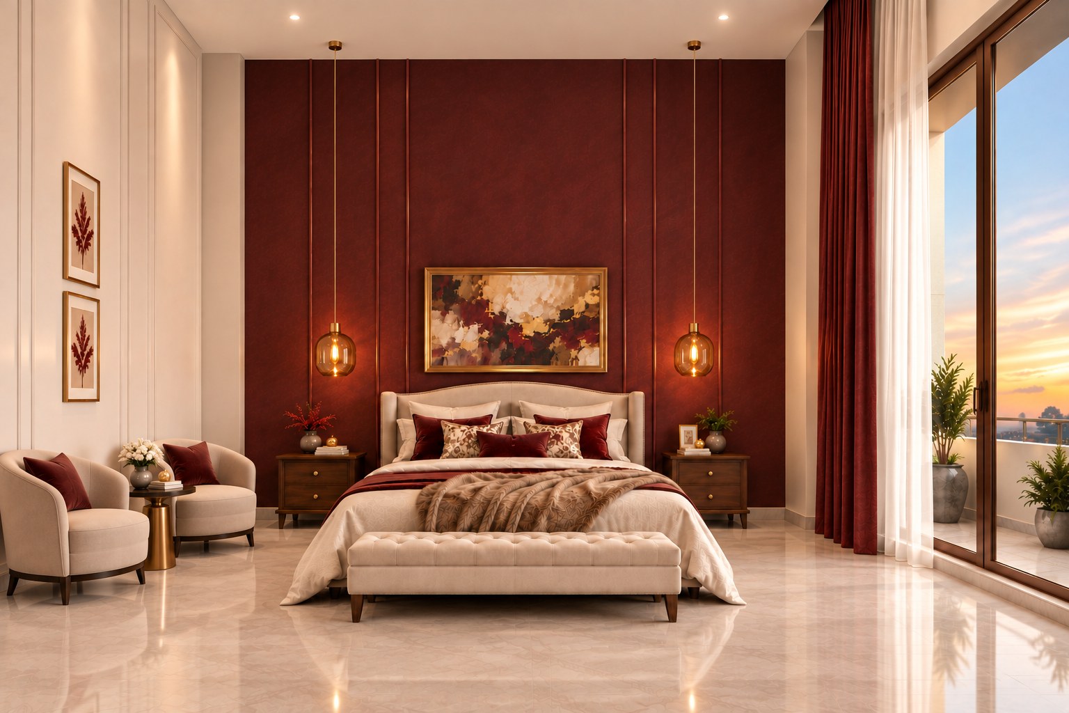 Rishikesh Luxury Bedroom Suites — Burgundy suite approved 3D render