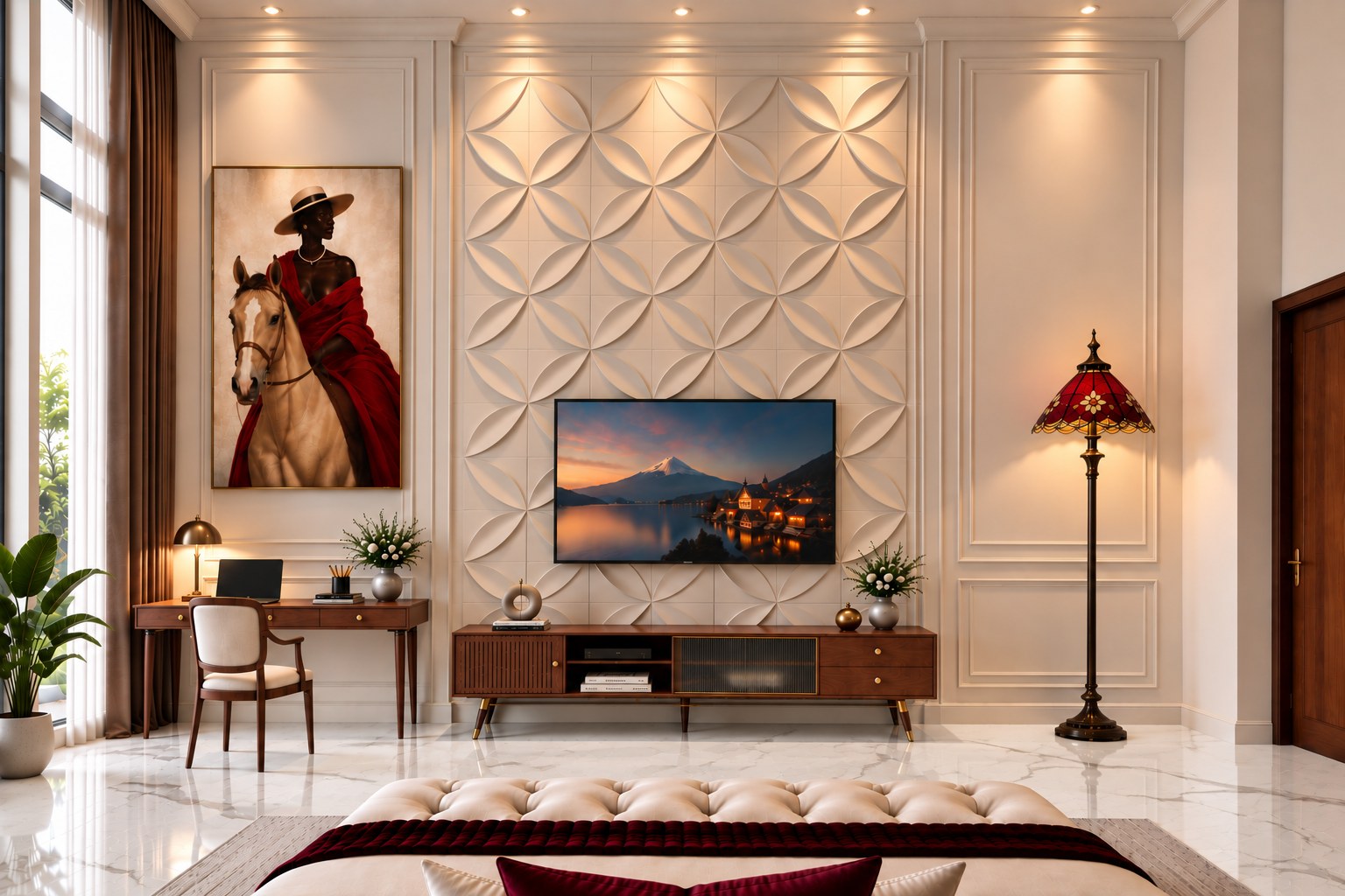 Rishikesh Luxury Bedroom Suites — Petal-wall study approved 3D render