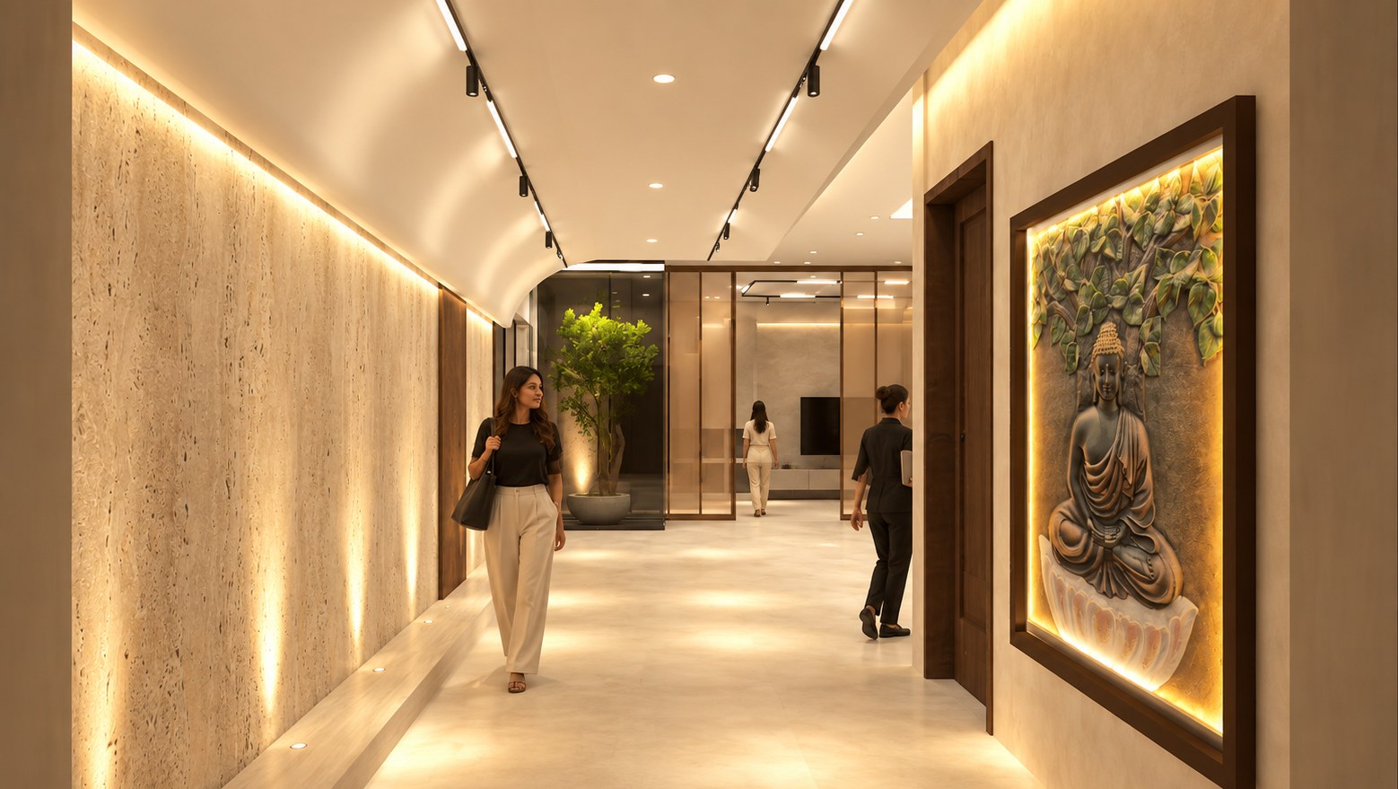 The Travertine Residence — Entrance corridor approved 3D render