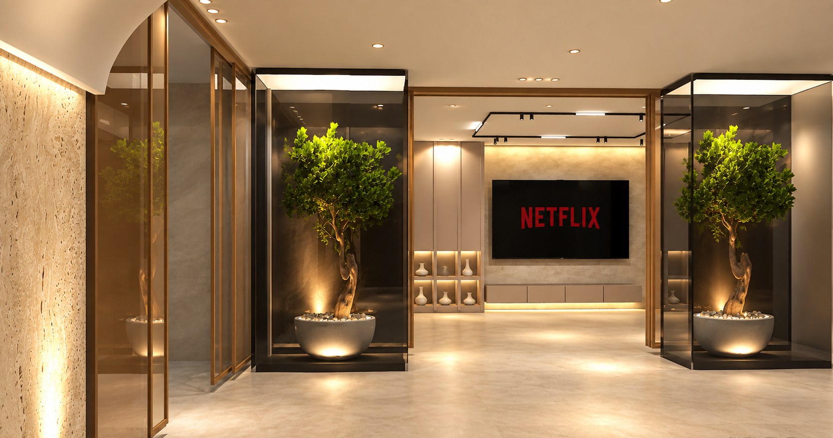 The Travertine Residence — Vitrine lobby approved 3D render